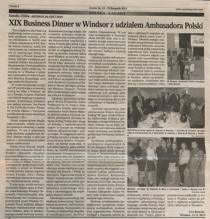 2014 XIX Business Dinner - Zwiazkowiec 14-20.2014 (P)
