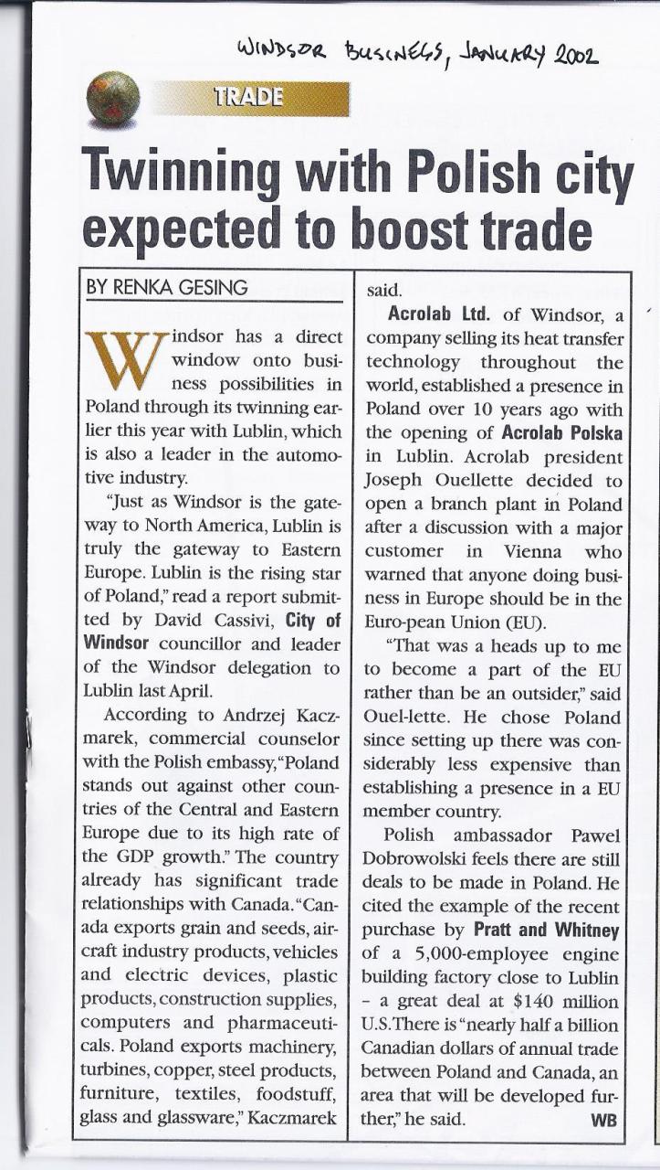 2002 Twinning with Polish city-Windsor Business Jan 2002 (E)